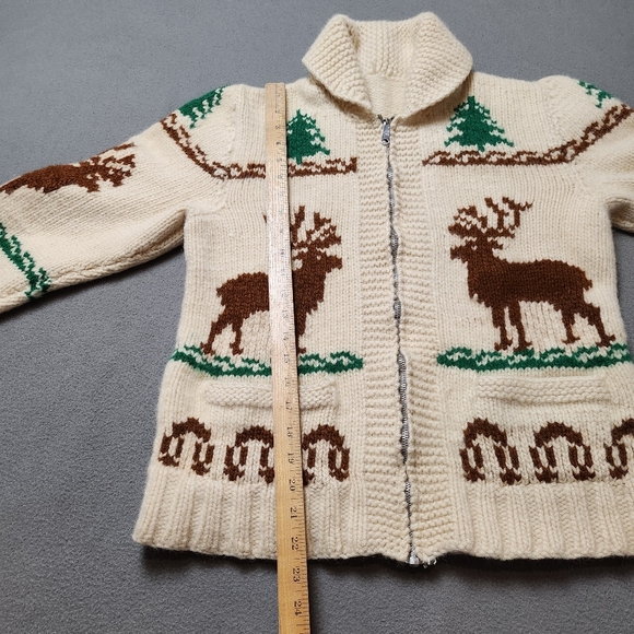 Vintage Wool Cowichan Zip Sweater Elk Evergreen Pattern Eclectic - Picture 8 of 12